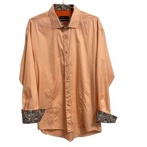 Envy Couture Mens Slim Fit Peach Cotton Sateen Paisley Trim Shirt 51014 XXL